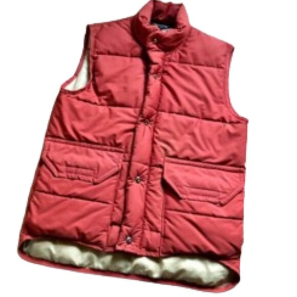 Vintage 1970's Columbia Brown Logo Tag Puffer Vest Autumn Red Medium - Picture 9 of 9